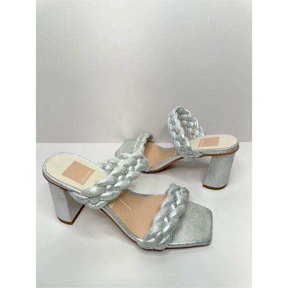 Dolce Vita Sandals Womens Size 6 Silver Slip On Braided Square Toe Heels - Picture 5 of 10